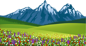 Majestic Mountain Paradise with Blooming Meadows PNG