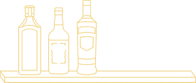 Elegant Bottle Display on a Curved Shelf PNG
