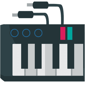 Colorful Music Keyboard with Audio Connectors PNG