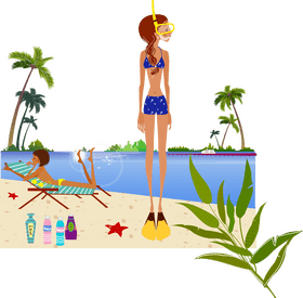 Sunny Beach Adventure with Snorkeling Fun PNG