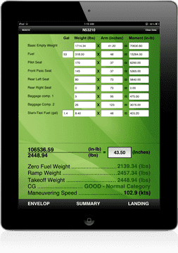 Tablet Display for Aviation Weight and Balance Data PNG
