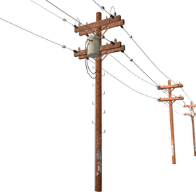 Rustic Utility Pole with Power Lines and Transformer PNG