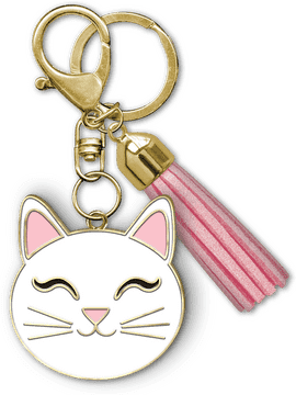 Charming Cat Keychain with Pink Tassel PNG