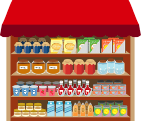 Colorful Grocery Stand of Jarred Delights PNG