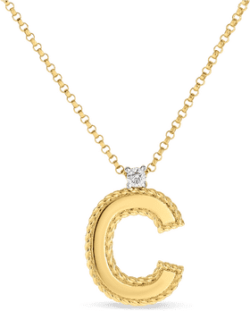 Elegant Gold C Necklace Pendant with Diamond Accent PNG