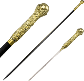 Elegant Golden Walking Cane with Intricate Design PNG