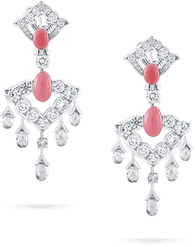 Elegant Chandelier Earrings with Coral Accents PNG