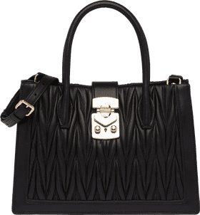 Elegant Black Leather Shopping Bag with Chic Design PNG