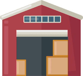 Modern Warehouse with Stacked Boxes PNG