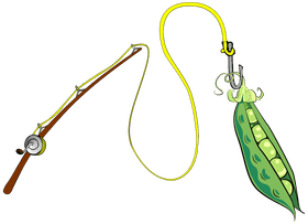 Creative Fishing Hook with Pea Pod Bait PNG