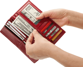 Elegant Leather Wallet with Organized Currency and Cards PNG