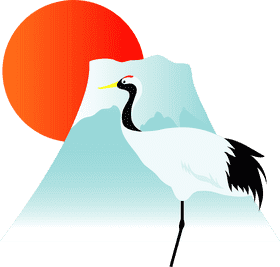 Tranquil Sunrise with Crane and Mountain PNG