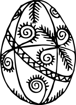 Easter Egg Art with Swirls and Ferns PNG