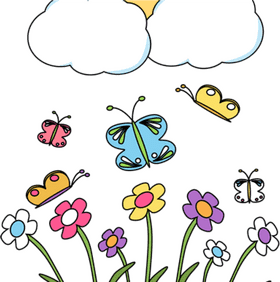 Whimsical Garden with Butterflies PNG