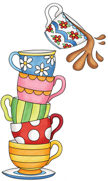 Whimsical Tea Cup Tower with Splashes PNG