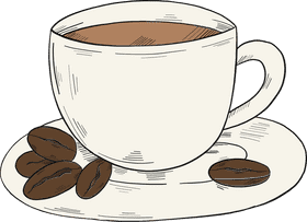 Elegant Coffee Cup with Roasted Beans PNG