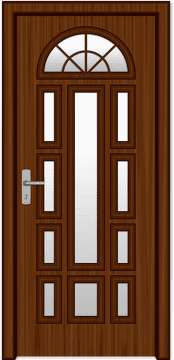 Elegant Wooden Door with Glass Panels PNG