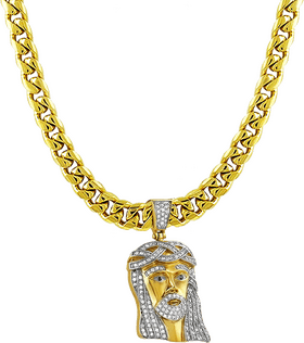 Golden Jesus Necklace Pendant with Diamond Details PNG