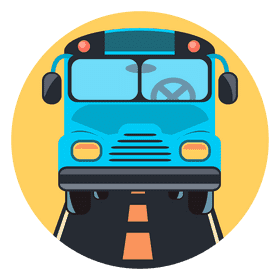 Cheerful School Bus on a Sunny Road PNG