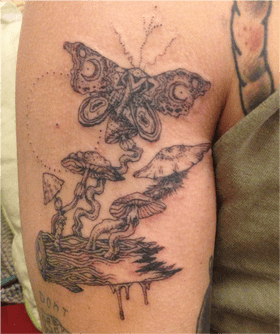 Mystical Tattoo of Moths and Mushrooms PNG