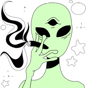 Mysterious Alien with Weed Vibes PNG