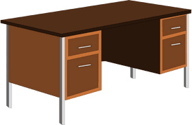 Elegant Brown Office Desk with Storage Drawers PNG
