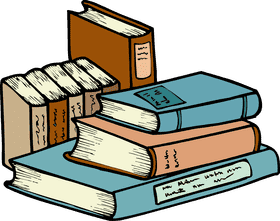 Tranquil Library Interior with Stacked Books PNG