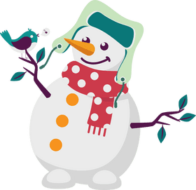 Friendly Snowman with a Bird Companion PNG