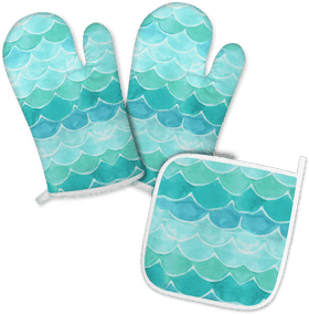Ocean Wave Pattern Oven Mitt Set PNG