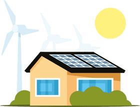 Sustainable Energy Wind Turbine and Solar Power Home PNG