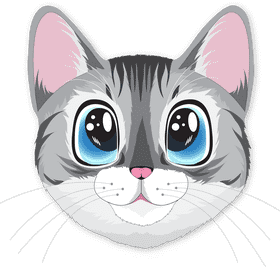 Adorable Cartoon Cat with Big Blue Eyes PNG