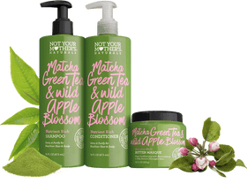Matcha Powder Infused Hair Care Essentials PNG