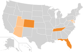 Highlighted Map of U S States with Specific Features PNG