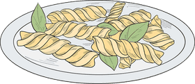 Delightful Pasta Bowl with Twisted Noodles and Fresh Basil PNG