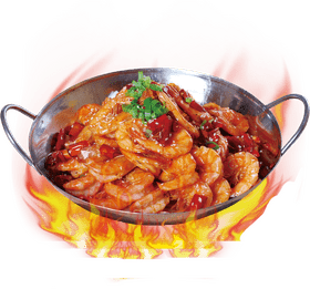 Spicy Shrimp Presentation A Fiery Culinary Delight PNG