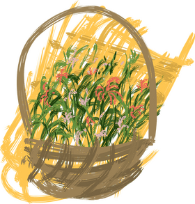 Whimsical Flower Basket Delight PNG