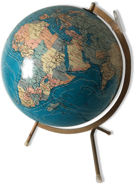 Colorful World Globe of Continents and Oceans PNG