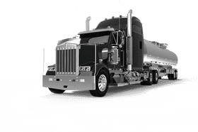 Sleek Black Delivery Truck with Silver Tanker Trailer PNG