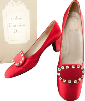 Elegant Red Shoe with Crystal Accents PNG