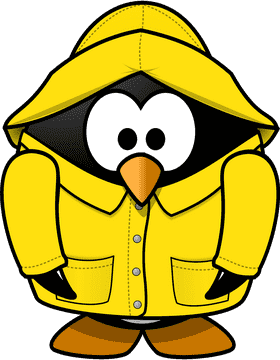 Cheerful Penguin in a Yellow Raincoat PNG