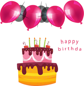 Colorful Birthday Celebration with Cake and Balloons PNG
