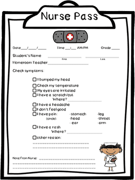 Nurse Pass for Student Health Assessment PNG