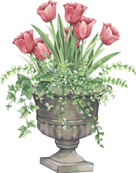 Elegant Flower Bouquet in a Vintage Urn PNG