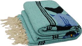 Cozy Blue Quilt Blanket with Fringed Edges PNG