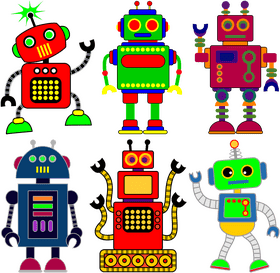 Colorful Robot Collection of Whimsical Designs PNG