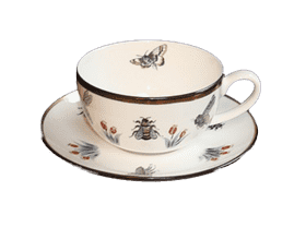 Elegant Tea Cup with Floral Insects Design PNG