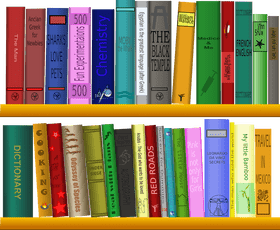 Colorful and Eclectic Library Shelf Collection PNG