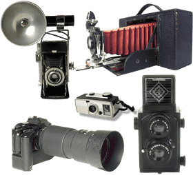 Vintage Cameras Featuring Polaroid Camera Designs PNG