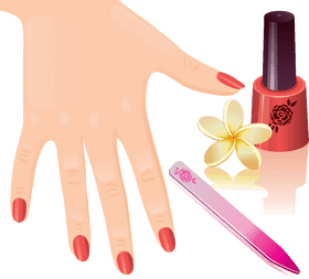 Elegant Nail Polish and Floral Touch Setup PNG