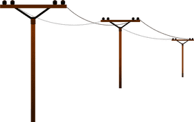 Row of Utility Poles with Power Lines PNG